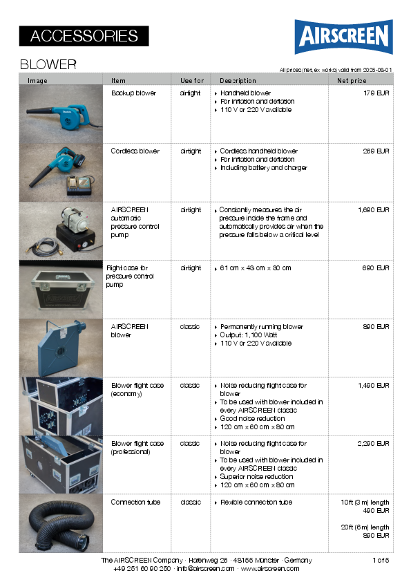 Preisliste Zubehör