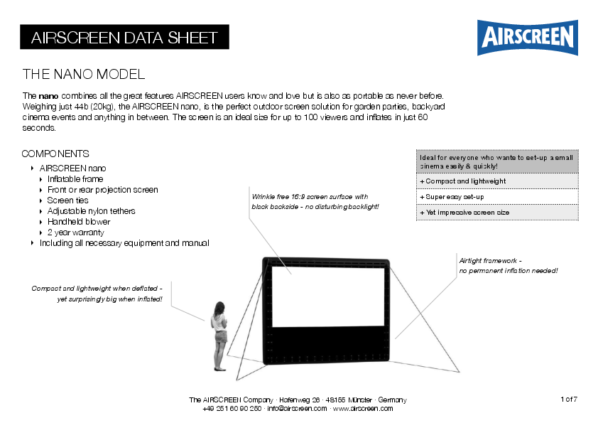 fiche technique AIRSCREEN + aperçu du modèle et de la taille