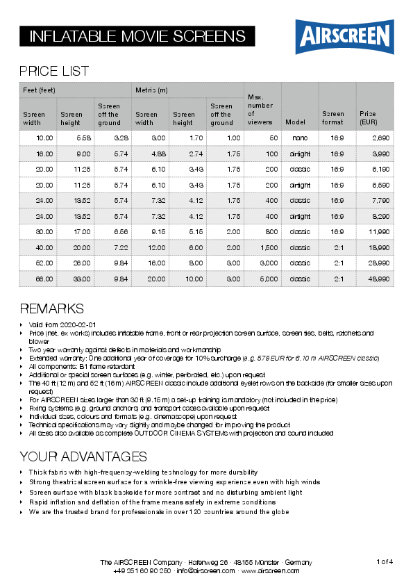 Preisliste AIRSCREEN