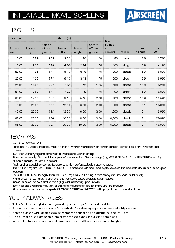 Prices AIRSCREEN