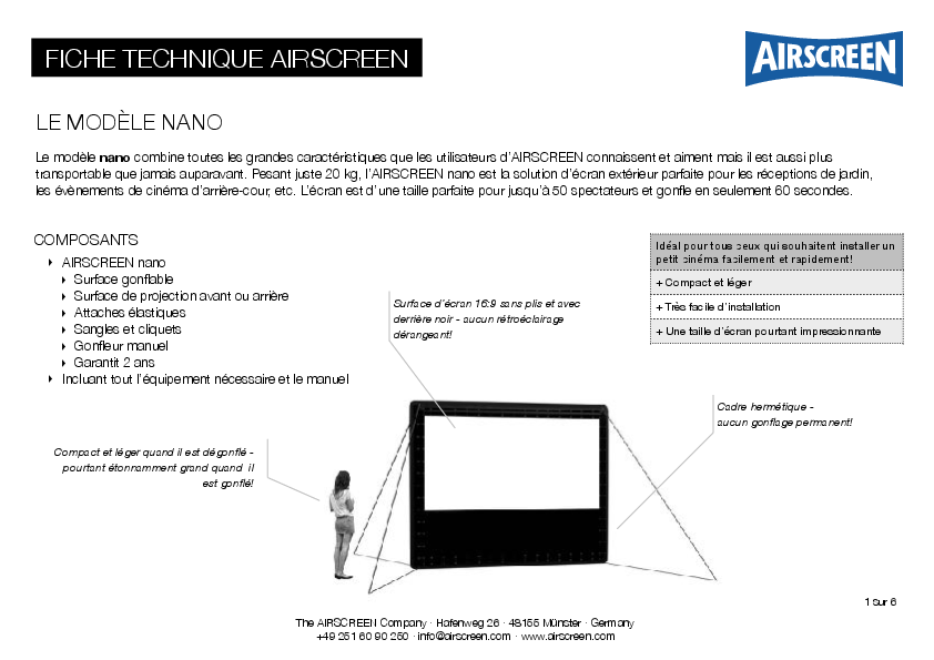 fiche technique AIRSCREEN + aperçu du modèle et de la taille