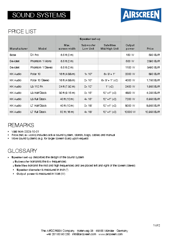 Prices sound systems